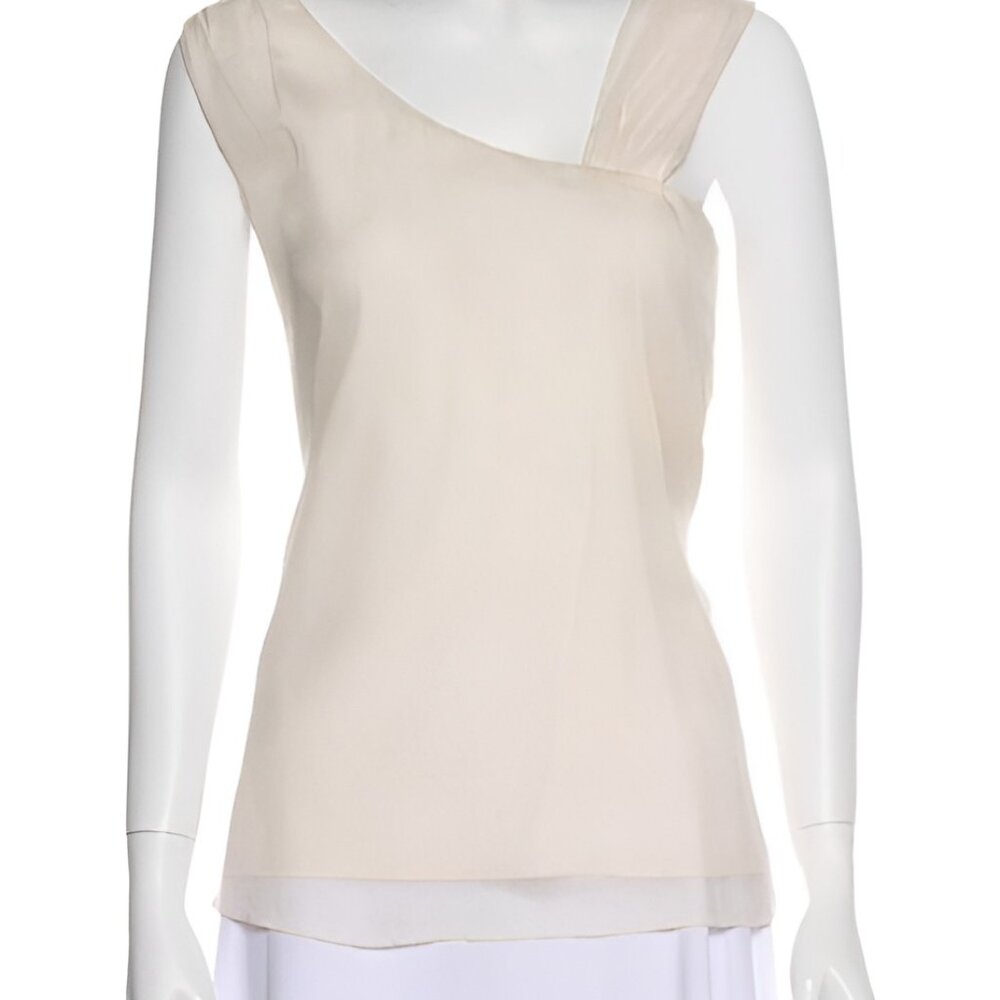 Alice + Olivia 100% Silk Asymmetrical Ivory Sleeveless Blouse (size XS)
